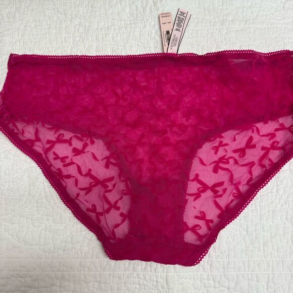 NWT (XXL) Victoria’s Secret HipHugger Panty - Mesh Bow Pattern - Hot Pink - Picture 2 of 4